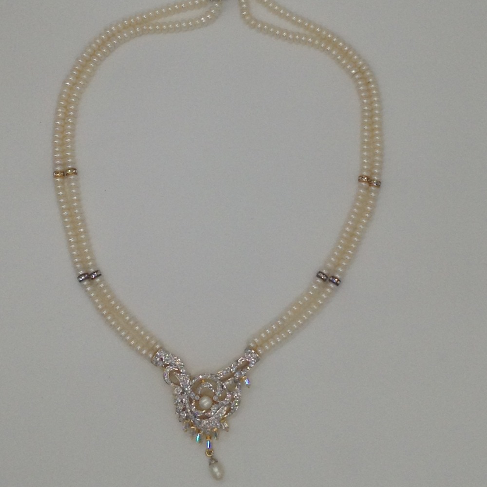 White cz pendent set with 2 line flat pearls jps0339 - Image 4