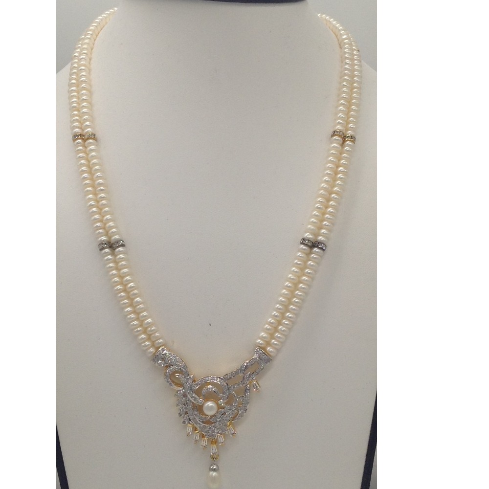 White cz pendent set with 2 line flat pearls jps0339 - Image 2
