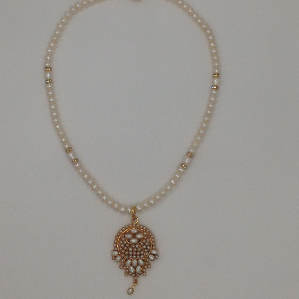 White pearls pendent set with 1 line flat pearls mala jps0341 - Image 4