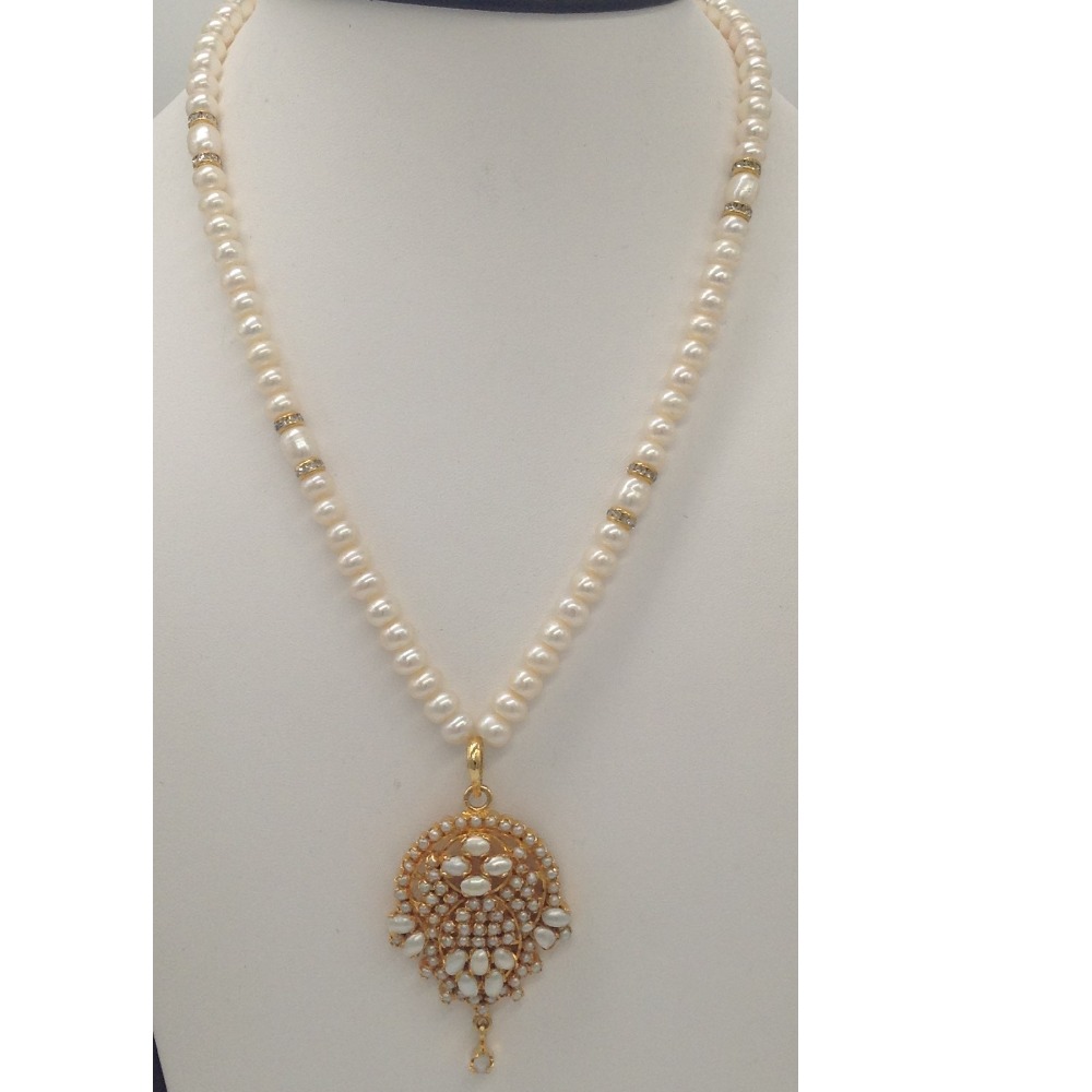 White pearls pendent set with 1 line flat pearls mala jps0341 - Image 2