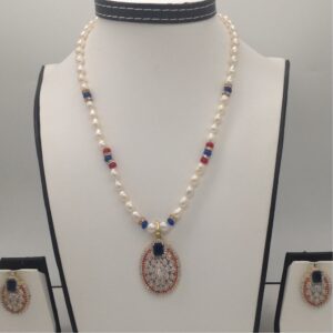 Tri colour cz pendent set with 1 line oval pearls mala jps0332