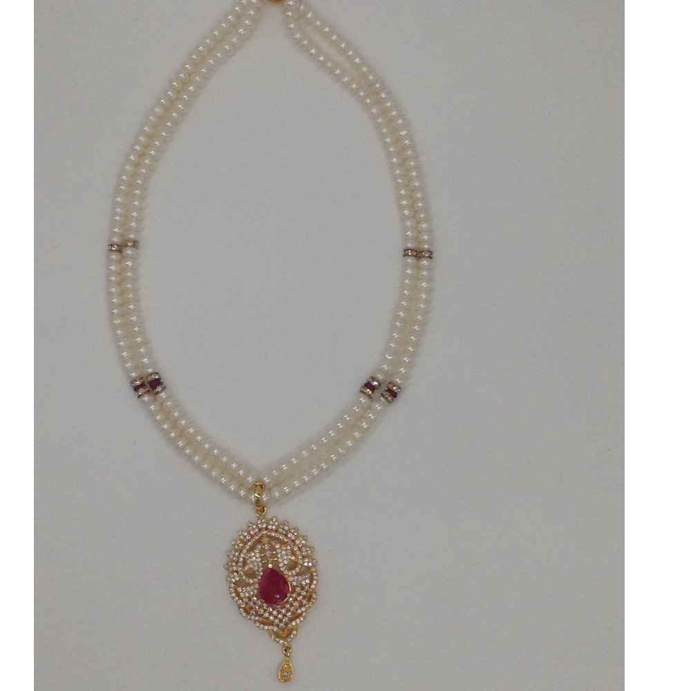 White,red cz pendent set with 2 line flat pearls jps0316 - Image 4