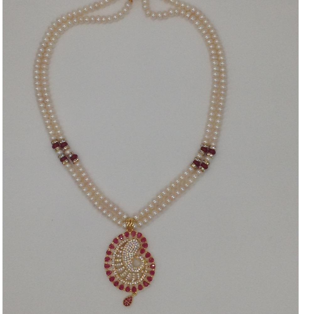 White,red cz pendent set with 2 line flat pearls jps0317 - Image 4