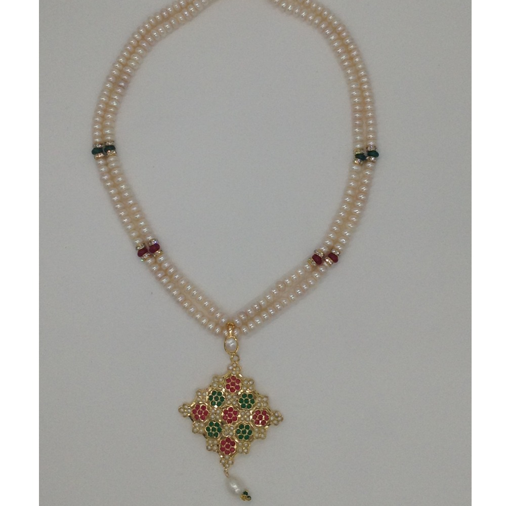 Red, green cz and pearls pendent set with 2 line flat pearls jps0320 - Image 4