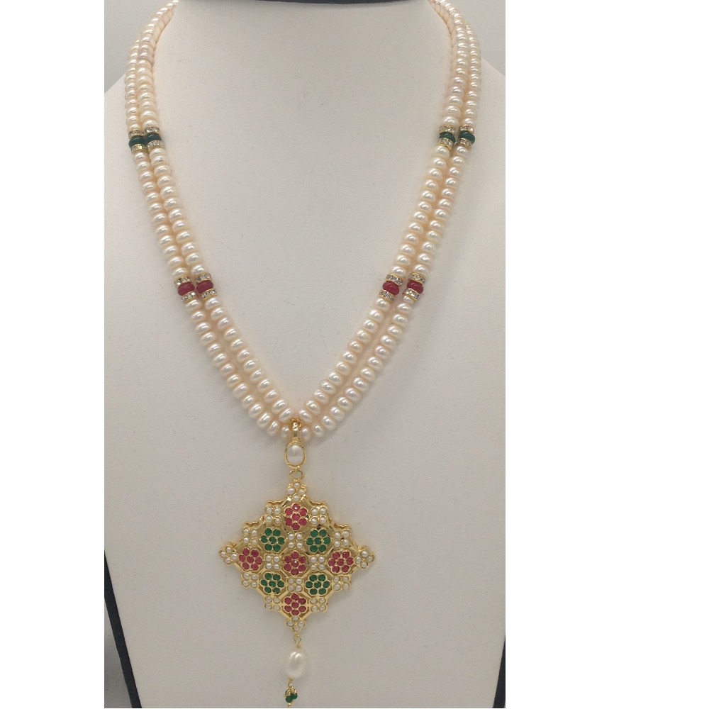 Red, green cz and pearls pendent set with 2 line flat pearls jps0320 - Image 2