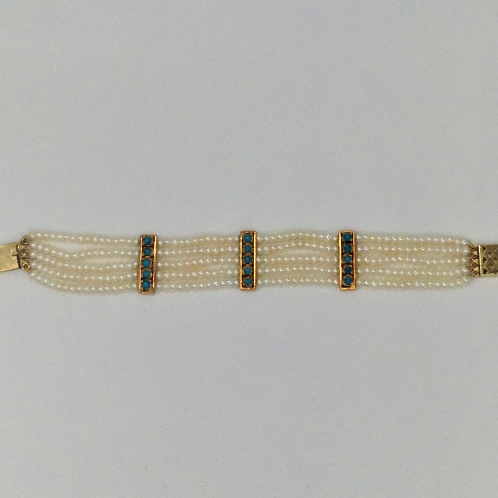 White Pearls and Turquoise Patti 5 Layers Jhalar Full set JPP1010