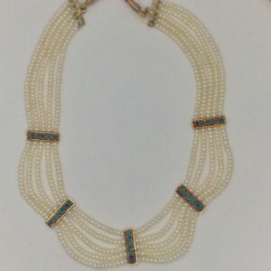 White Pearls and Turquoise Patti 5 Layers Jhalar Full set JPP1010