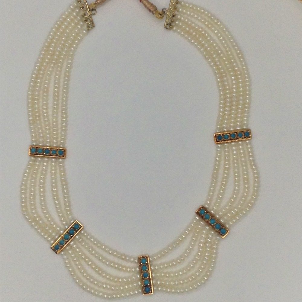 White Pearls and Turquoise Patti 5 Layers Jhalar Full set JPP1010