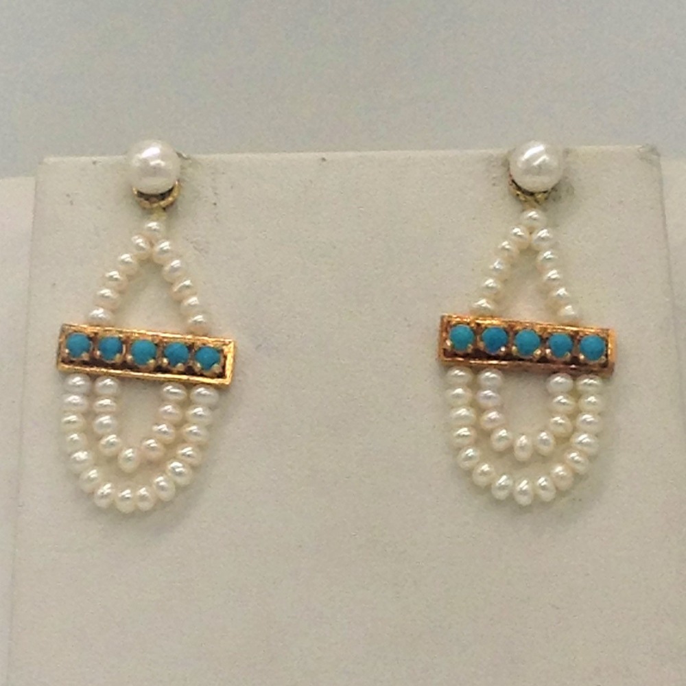 White Pearls and Turquoise Patti 5 Layers Jhalar Full set JPP1010