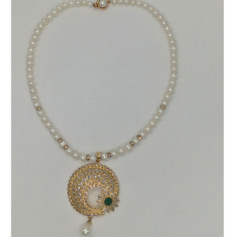 White, green cz pendent set with 1 line round pearls jps0331 - Image 4