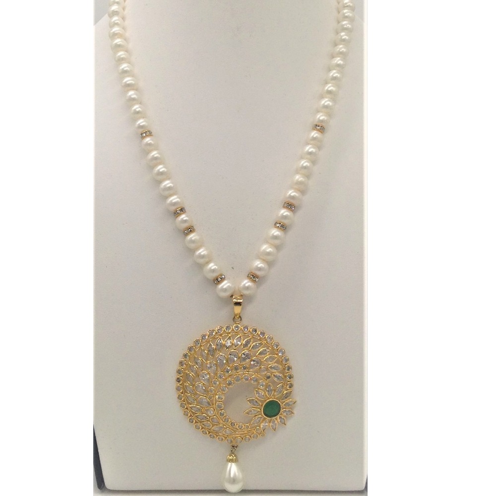 White, green cz pendent set with 1 line round pearls jps0331 - Image 2