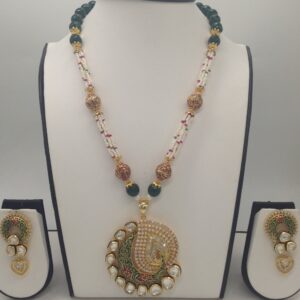 White cz And kundan stones pendent set jps0342