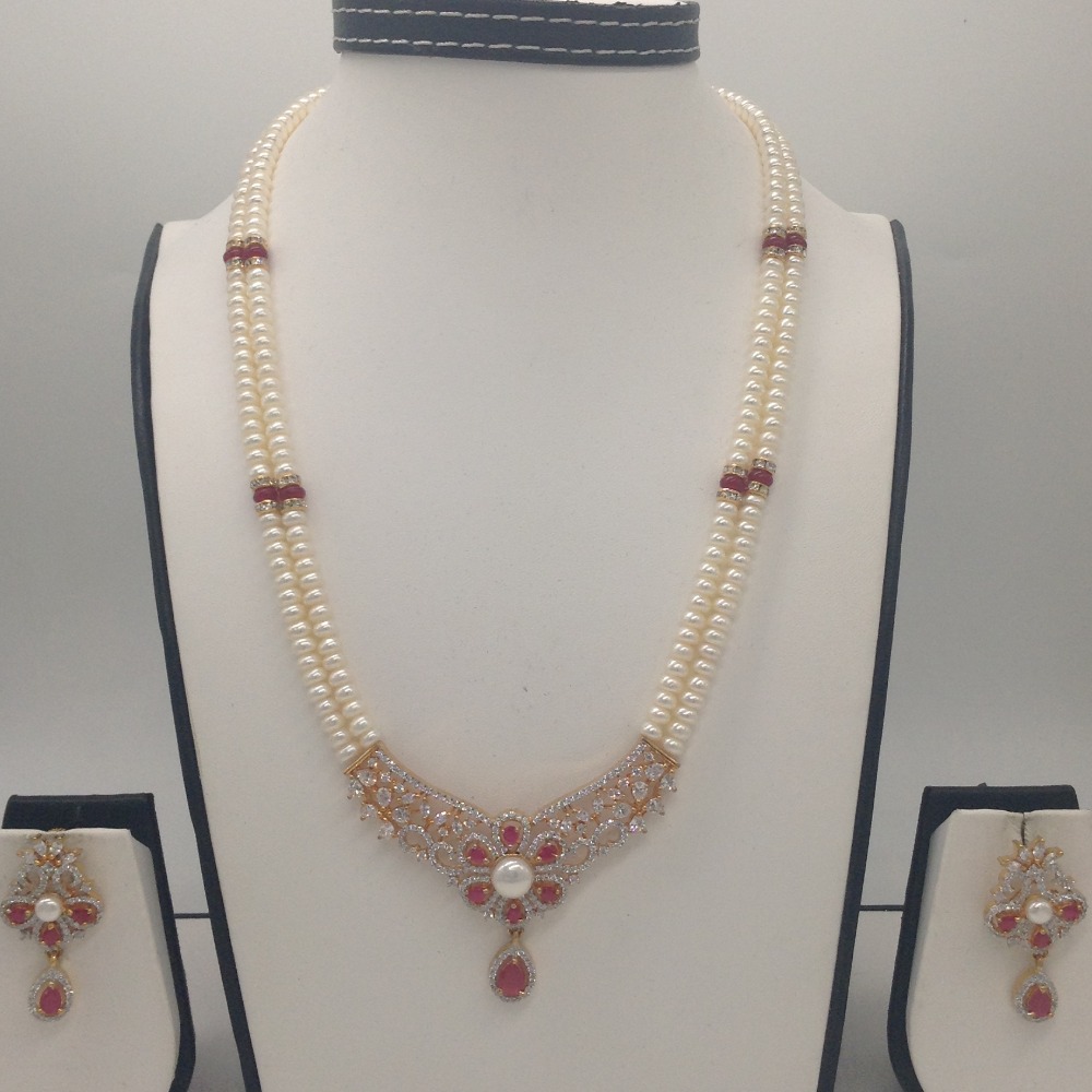 White red cz pendent set with 2 line flat pearls jps0318