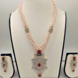 White,red cz pendent set with 4 line pink rice pearls jps0338