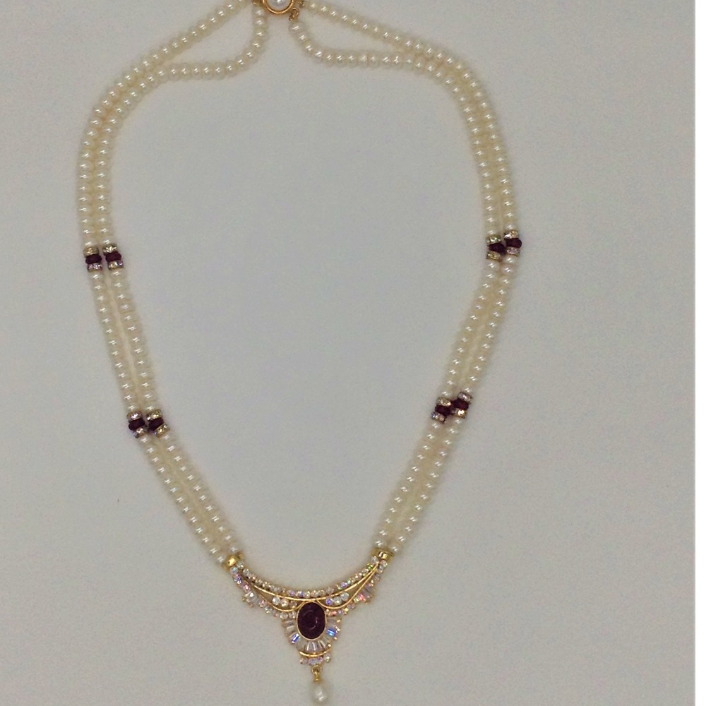 White cz,red semi pendent set with 2 line flat pearls jps0310 - Image 4