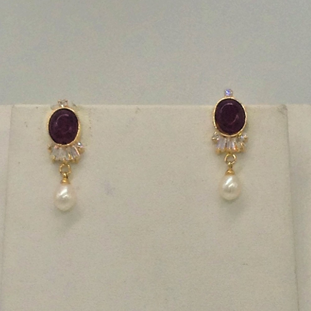 White cz,red semi pendent set with 2 line flat pearls jps0310 - Image 3
