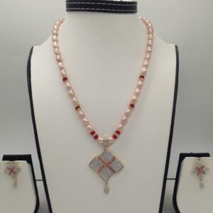 White,red cz pendent set with 1 line pink oval pearls jps0300