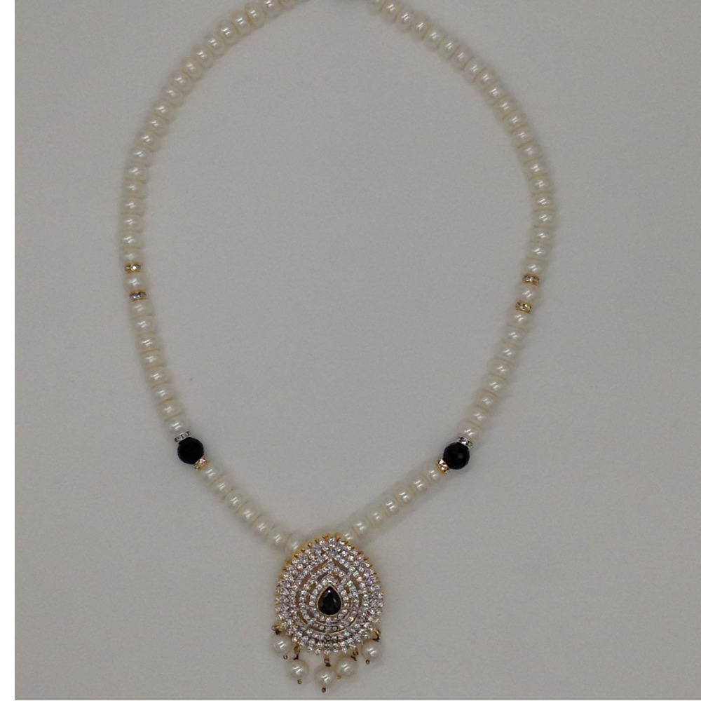 White, black cz pendent set with 1 line flat pearls jps0295 - Image 4