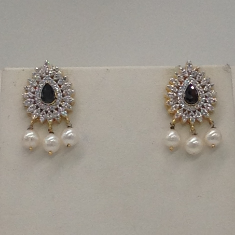 White, black cz pendent set with 1 line flat pearls jps0295 - Image 3