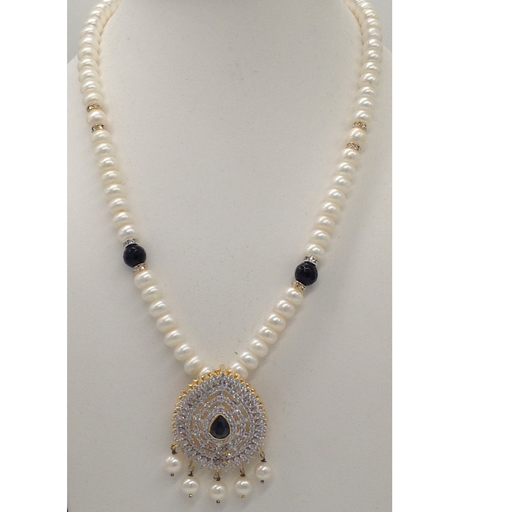 White, black cz pendent set with 1 line flat pearls jps0295 - Image 2