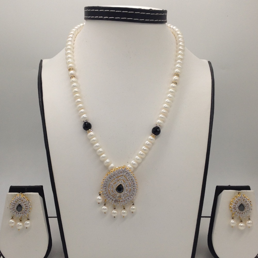White, black cz pendent set with 1 line flat pearls jps0295