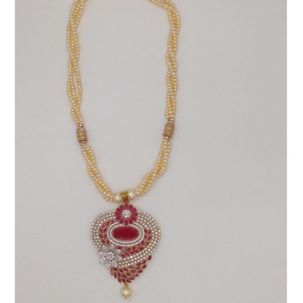 White,red cz pendent set with 3 line golden pearls jps0315 - Image 4