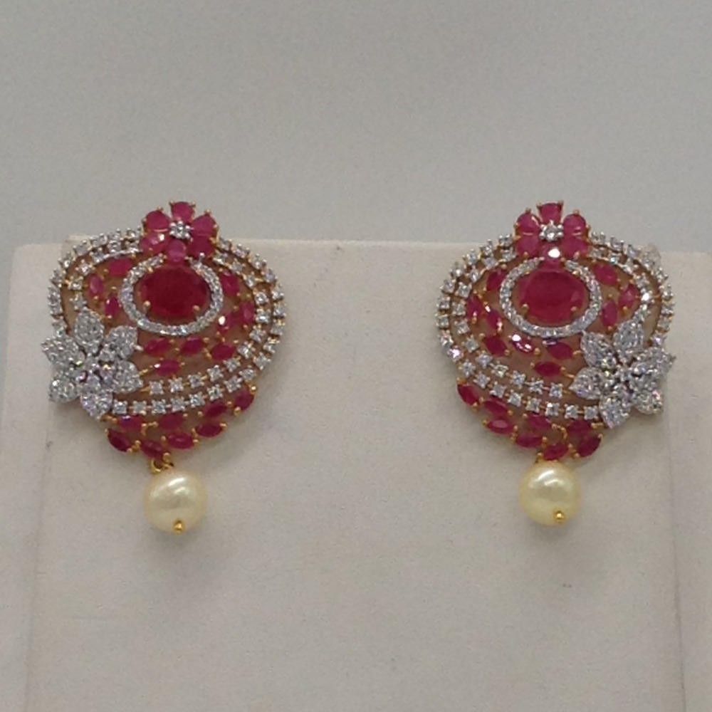 White,red cz pendent set with 3 line golden pearls jps0315 - Image 3