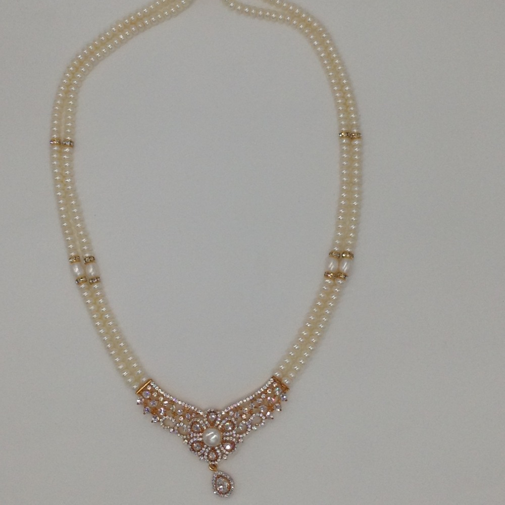 White cz pendent set with 2 line flat pearls mala jps0312 - Image 4