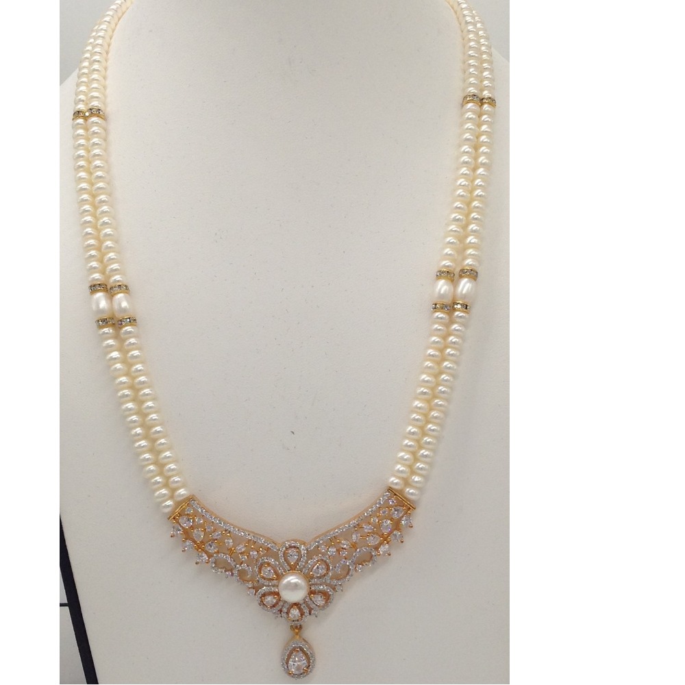White cz pendent set with 2 line flat pearls mala jps0312 - Image 2