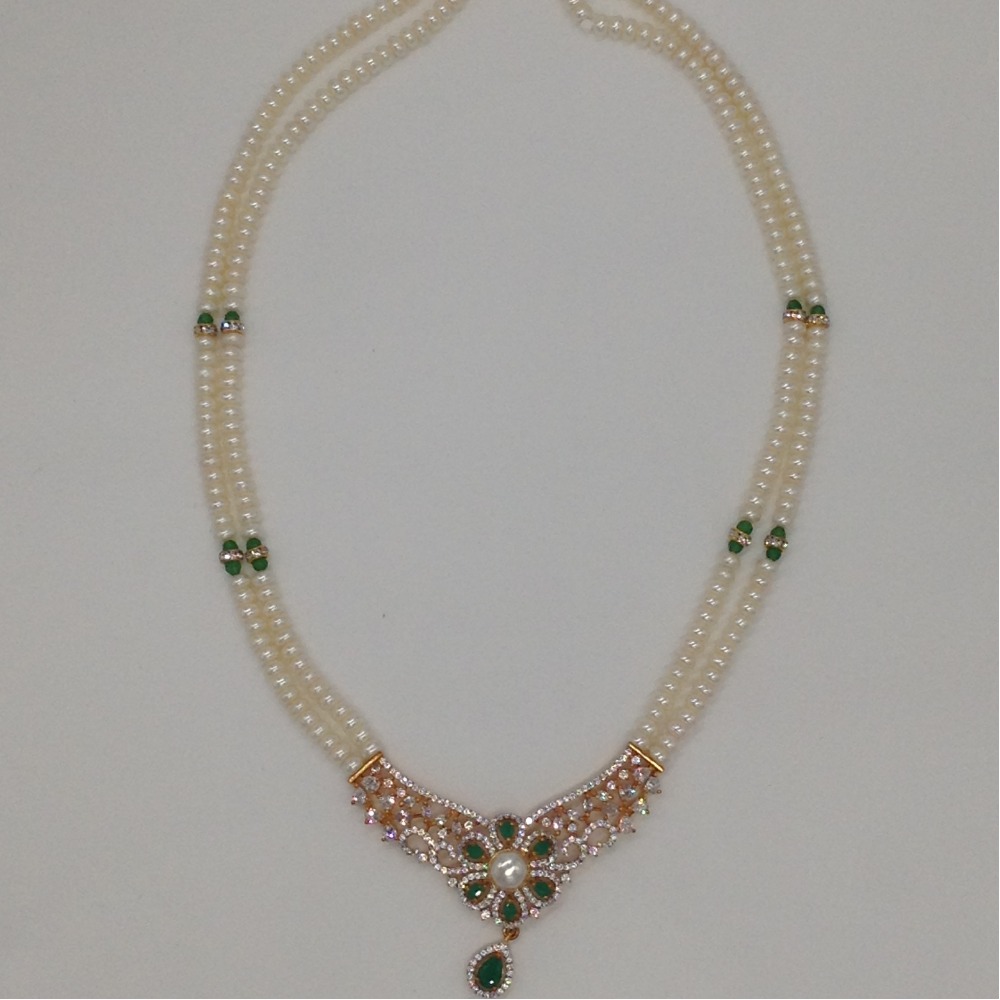 White,green cz pendent set with 2 line flat pearls jps0303 - Image 4
