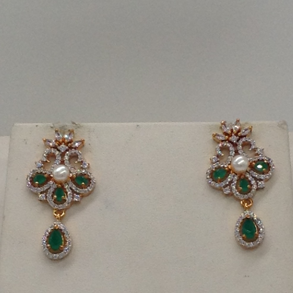 White,green cz pendent set with 2 line flat pearls jps0303 - Image 3
