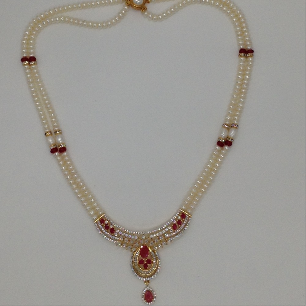 White,red cz pendent set with 2 line flat pearls jps0307 - Image 4