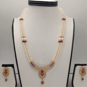 White,red cz pendent set with 2 line flat pearls jps0307