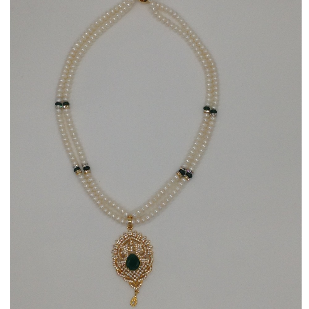 White,green cz pendent set with 2 line flat pearls jps0305 - Image 4