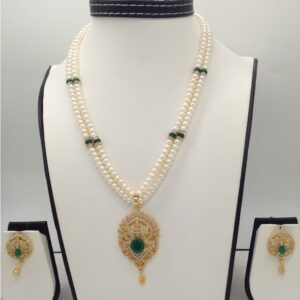 White,green cz pendent set with 2 line flat pearls jps0305