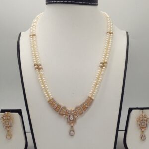 White cz pendent set with 2 line flat pearls mala jps0311
