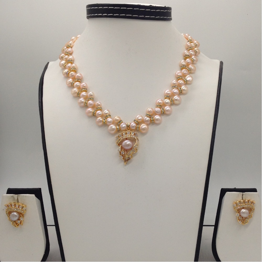 White cz pendent set with orange zigzag mala jps0302