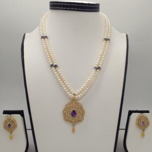 White,purple cz pendent set with 2 line flat pearls jps0309