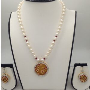 White,red cz pendent set with 1 line oval pearls mala jps0294