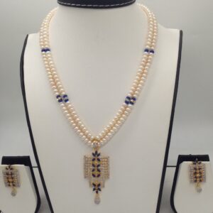 White,blue cz pendent set with 2 line flat pearls jps0308