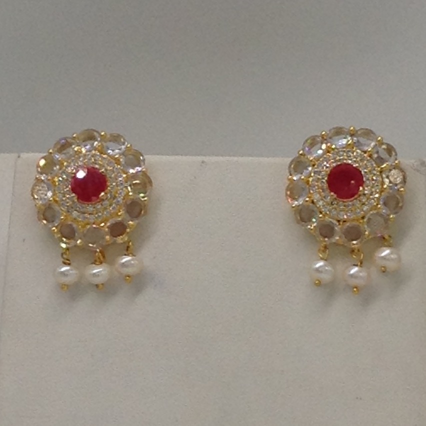 White,red cz pendent set with 2 line flat pearls mala jps0278 - Image 3