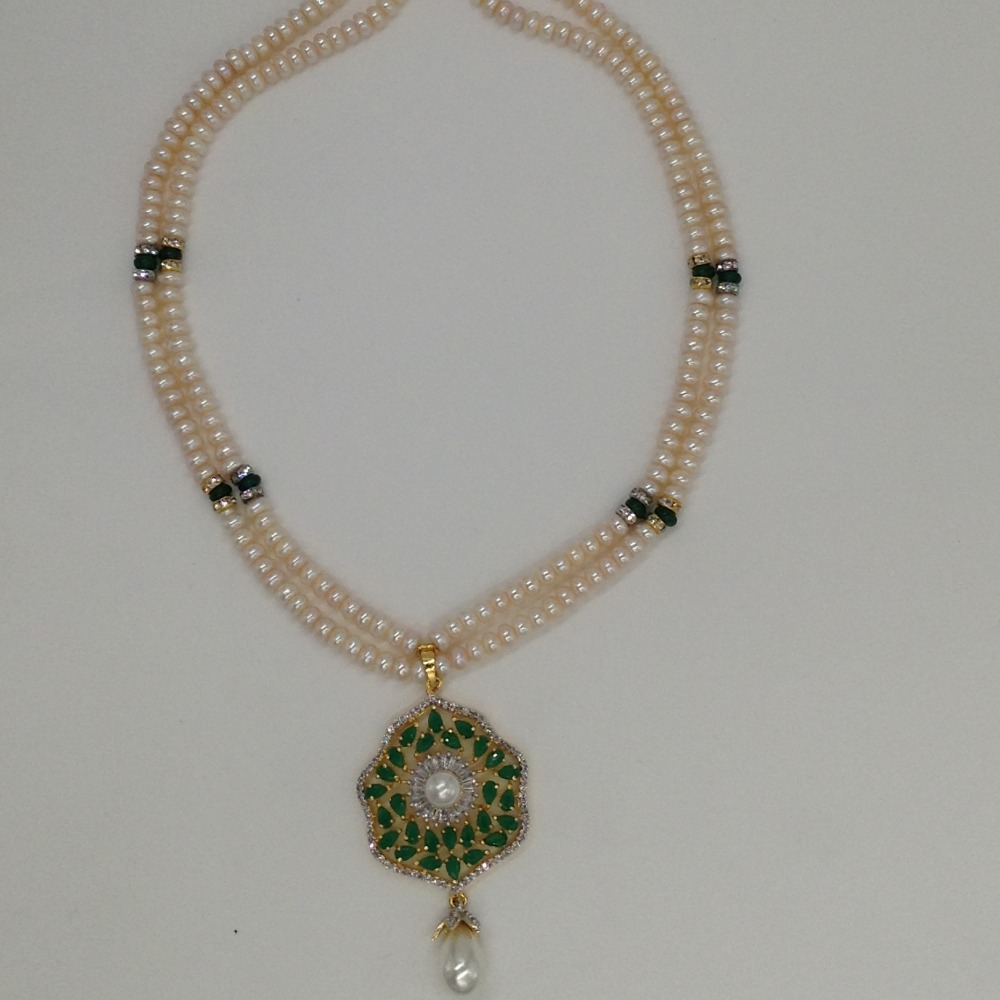 White ,green cz pendent set with 2 line flat pearls mala jps0279 - Image 4
