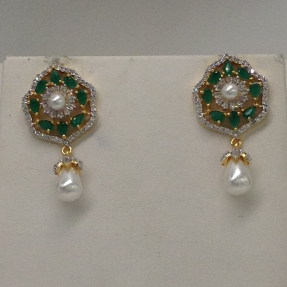 White ,green cz pendent set with 2 line flat pearls mala jps0279 - Image 3