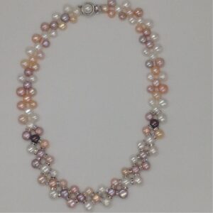 Freshwater MultiColour Button Pearls ZigZag Necklace set JPP1009