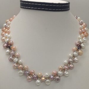 Freshwater MultiColour Button Pearls ZigZag Necklace set JPP1009