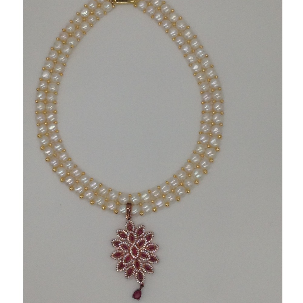 White,red cz pendent set with 2 line button pearls mala jps0263 - Image 4