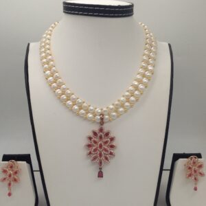 White,red cz pendent set with 2 line button pearls mala jps0263