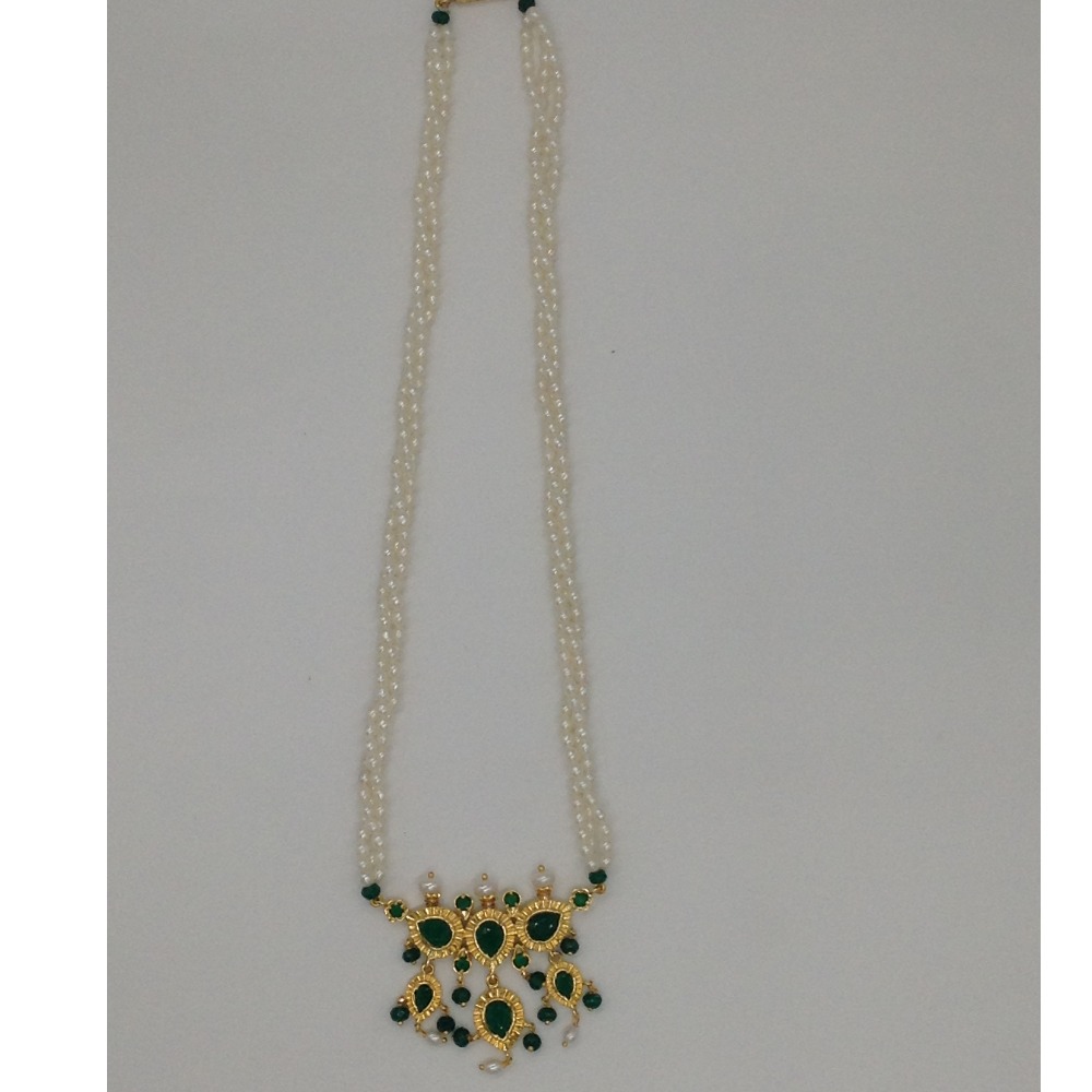 Green cz timmaniya pendent set with 3 line rice pearls jps0273 - Image 4