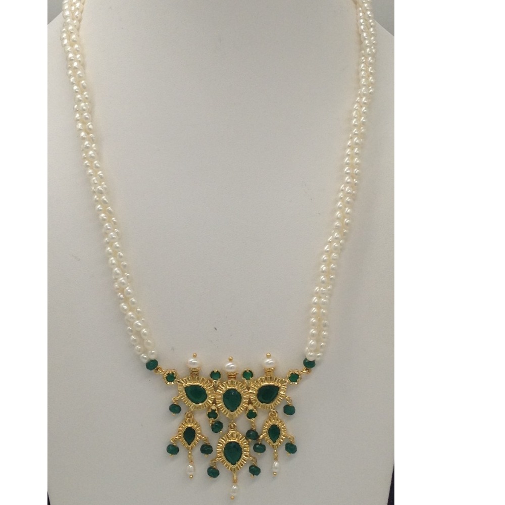 Green cz timmaniya pendent set with 3 line rice pearls jps0273 - Image 2