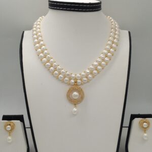 White cz pendent set with 2 line button pearls mala jps0244